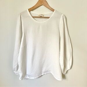 Universal Thread Cotton Gauze Ballon Sleeve Long Sleeve Top White Size XXL
